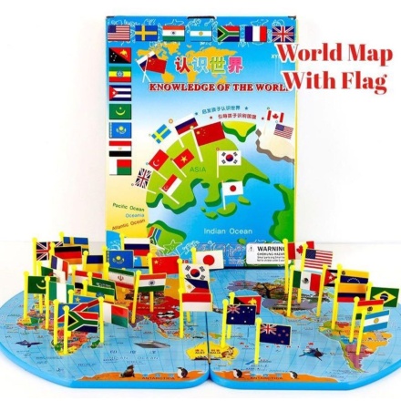 Harta lumii din Lemn cu Stegulețe