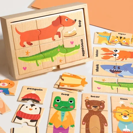 Set puzzle trio din lemn cu piese mari jucarie Montessori