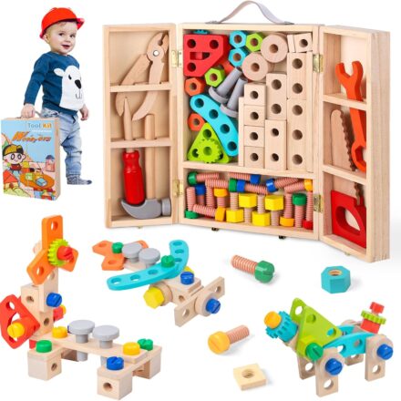 Jucării Montessori, cutie de scule din lemn