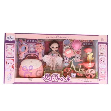 Set Păpușă cu accesorii și bicicletă