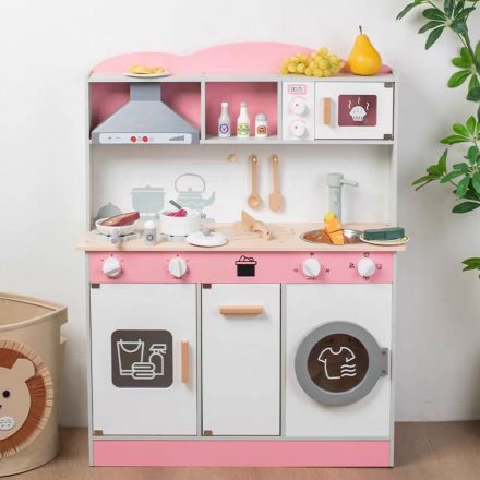 Bucătărie Modernă din lemn cu Hotă Roz ce emite sunete si lumini