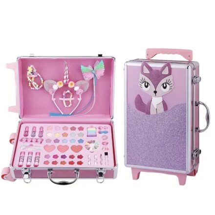 Trusa de machiaj pentru copii, elemente pentru make-up, rujuri, farduri, oja, Design inedit, geanta cu maner pentru transport, Lavabil, pentru fetite de 3, 4, 5, 6, 7, 8, 9 ani