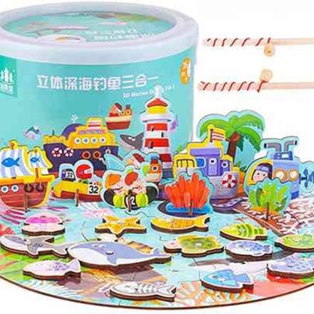 Joc de Pescuit Magnetic Montessori din Lemn,Joc Educativ de Coordonare, cu Cutie de Depozitare, 3 ani+