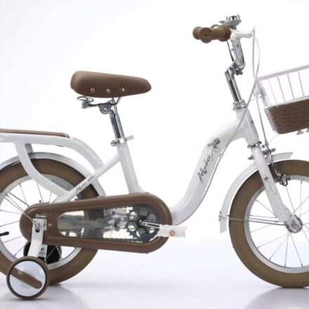 Bicicletă pentru copii Retro  16'' cu două roți cu roți de siguranță de la 4 ani, cadru din oțel, roți din cauciuc, bej si roz