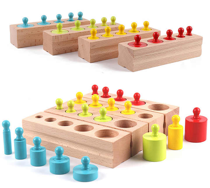 Joc educațional Montessori pentru copii, Cilindri din lemn (Greutăți)